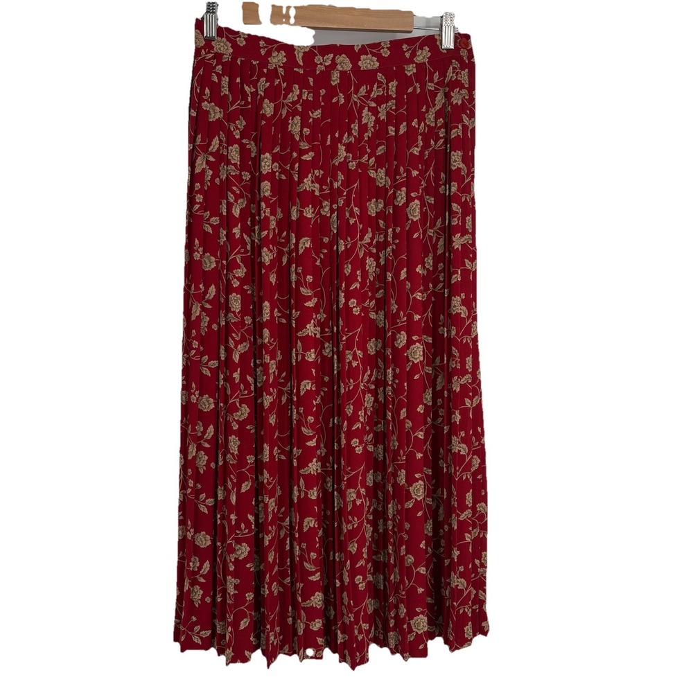 Vintage‎ Talbots Womens Floral Pleated Midi Skirt 10 Red Classic Preppy USA